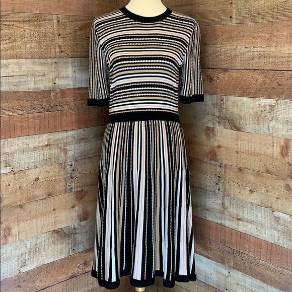 KATE SPADE Black & Tan Multi Stripe Sweater Dress